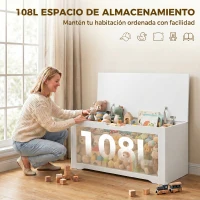 HOMCOM Baúl de Almacenaje 108L Banco de Almacenaje con Panel de Ratán Tapa Brazos de Soporte para Recibidor 80x40x45cm Blanco(m-5)