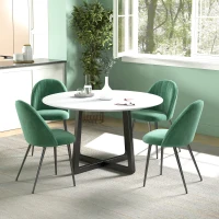 HOMCOM Set de 4 Scaune Moderne Tapițate cu Spătar Curbat, din Stofă cu Efect de Catifea și Oțel, 50x52x83 cm, Verde(m-6)