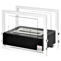 HOMCOM Camino a Bioetanolo Portatile, Biocamino da Tavolo o da Terra in Acciaio e Vetro, Serbatoio da 1.5L, Bianco e Nero(m-10)