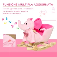 HOMCOM Animale a Dondolo a forma di Elefante con Rotelle e Cintura, in Peluche, Legno e Acciaio, 60x35x45 cm, Rosa(m-5)