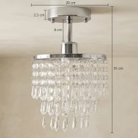 HOMCOM Crystal Ceiling Light with 57 Crystal Strands, Ceiling Light with Mounting Plate for Hallway, Silver Tone(m-3)