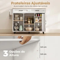 Ilha de Cozinha com Rodas HOMCOM e Tampo Extensível, 2 Gavetas, 3 Armários, Compartimentos na Porta e Toalheiro, Branco(m-6)