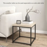 HOMCOM Coffee Table Set of 2, Nest of Tables with 3.5cm Thick Tabletop, Oak(m-5)
