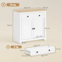 HOMCOM Sideboard Küchenschrank mit Schublade, Doppeltür, Verstellbarer Einlegeboden, für Wohnzimmer, 78,5 x 35 x 80 cm Weiß(m-3)