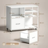 HOMCOM Mueble para Impresora con Ruedas Mesa para Impresora con Estantes Abiertos y Cajón para Documentos Tamaño A4 Blanco(m-3)