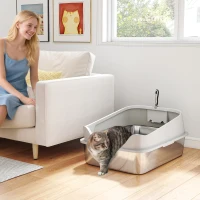 PawHut Lettiera per Gatti XXL in Acciaio Inox con Paletta, Lati Alti, Antiperdita, Antiodore, Fino a 12 kg, Grigio(m-10)