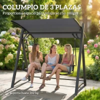 Outsunny Columpio de Jardín de 3 Plazas con Techo Ajustable UPF50+ Asiento Transpirable Carga 360 kg 188x130x183 cm Gris(m-12)