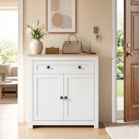 HOMCOM Sideboard Küchenschrank mit Schublade, Doppeltür, Verstellbarer Einlegeboden, für Wohnzimmer, 78,5 x 35 x 80 cm Weiß(m-8)