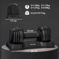 SPORTNOW Mancuerna Ajustable 11 kg Set 5 en 1 con Sistema Ajuste Rápido Bloqueo de Seguridad Agarre Antideslizante y Base(m-3)