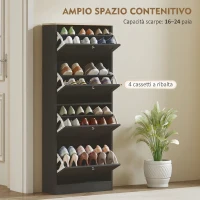 HOMCOM Scarpiera Salvaspazio a 4 Cassetti con Ripiani Regolabili su 2 Livelli, 60x23.5x153.3 cm, Nero(m-4)
