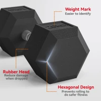 HOMCOM 20KG Single Rubber Hex Dumbbell Portable Hand Weights Dumbbell Home Gym(m-4)