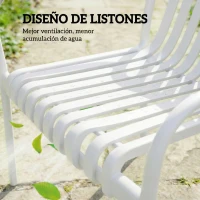 Outsunny Juego de 4 Sillas de Jardín Exterior Apilables de PP con Respaldo Curvado Asiento de Listones 55x58,5x81,5 cm Blanco(m-6)