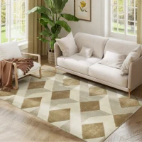 HOMCOM Tapis salon 120 x 170 cm poils courts lavable en machine hypoallergénique pour salon, chambre à coucher, bureau, châtain(m-11)