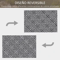 Outsunny Alfombra de Exterior Reversible 182x274 cm con Patrón Geométrico Acabado Impermeable Blanco y Negro(m-6)