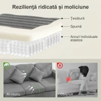 HOMCOM Canapea Modulară cu 3 Locuri și Taburet de Depozitare din Catifea, 196x139x85 cm, Gri Deschis(m-6)