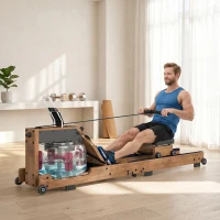 SPORTNOW Rameur à Eau Rameur Appartement Pliable Double Rail Aluminium Capacité 158kg Connexion Bluetooth 182x42x67cm Chêne(m-16)