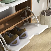 HOMCOM Mobile Scarpiera in Truciolato e Pino con 4 Cassetti e 2 Ripiani Regolabili per ogni Cassetto, 95x26x95 cm(m-9)