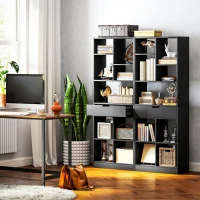 HOMCOM Bibliotecă Modernă din Lemn cu Sertar Central și Kit Anti-răsturnare, 60x26x158 cm, Negru(m-6)