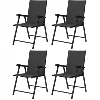 Outsunny Conjunto de 4 Sillas de Jardín Exterior Plegables con Respaldo Alto y Reposabrazos para Terraza Playa 58x62x97 cm Negro(m-11)