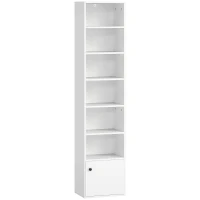 HOMCOM Librería de 7 Niveles Estantería para Libros Moderna con Estantes Abiertos y Puerta 40x30x180 cm Blanco(m-1)