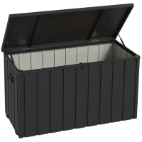 Outsunny Aufbewahrungsbox, Gartentruhe, 450L Stauraum, 2 Räder, Stahlrahmen, 125x61x70 cm, Dunkelgrau(m-1)