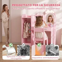 AIYAPLAY Toeletta per Bambini 3 in 1 con Sgabello, Specchio con Luci a 2 Colori e Appendiabiti, Rosa, 3-8 Anni(m-7)