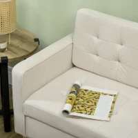 HOMCOM Modern Loveseat Sofa, Compact 2 Seater Sofa with Hidden Storage, 117cm Tufted Cotton Couch with Wood Legs, Cream White(m-8)