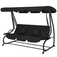 Outsunny Three-Person garden Swing Chair, with Adjustable Canopy - Black(m-15)
