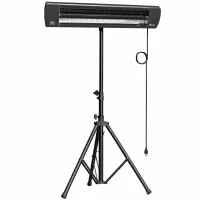 Outsunny Radiateur Infrarouge sur Pied 2500 W IP65, Télécommande, Minuterie, 3 Niveaux, Hauteur Réglable, 87x81x180cm, Noir(m-1)