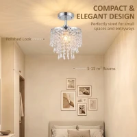 HOMCOM Crystal Ceiling Light with 57 Crystal Strands, Ceiling Light with Mounting Plate for Hallway, Silver Tone(m-4)
