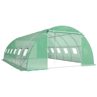 Outsunny Invernadero de Túnel con 2 Varillas de Soporte 2 Puertas Enrollables y Ventanas de Malla Cubierta de PE Anti-UV Verde