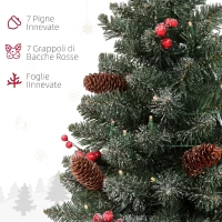 HOMCOM Mini Albero di Natale 60 cm con Luci Incorporate, 86 Rami, Pigne, Bacche Rosse, Base in Cemento, Verde(m-6)