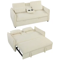 HOMCOM 3-in-1 Verstellbares Schlafsofa, Zweisitzer mit Getränkehaltern, verstellbarer Rückenlehne und Seitentaschen, Beige(m-12)