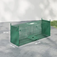 PawHut Piège Vivant Cage Attrape 60 x 18 x 20 cm Piège Fouine pour Martres, Rats, Souris - 2 entrées + poignée - métal vert(m-3)