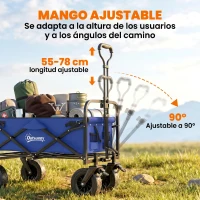 Outsunny Carro de Jardín Plegable con Longitud y Ángulo del Mango Ajustables y Bolsa de Transporte Carga 100 kg Azul Oscuro(m-5)