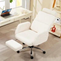 HOMCOM Cadeira de Escritório com Apoio para Pés Estofada em Borreguito e Encosto Reclinável  67x74x107-115 cm Creme(m-11)
