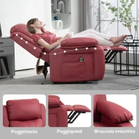 HOMCOM Poltrona Alzapersona Reclinabile con Poggiapiedi e Telecomando, in Pelle PU, 76x90x105 cm, Rosso(m-5)