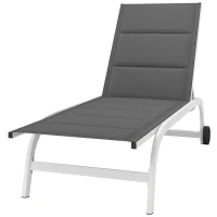 Outsunny Șezlong cu Roți, Spătar Reglabil, Cadru din Aluminiu, Cu Capitonare, Greutate Maximă 120 kg, Alb(m-12)