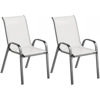 Outsunny Set 2 Sedie da Giardino Impilabili con Braccioli Curvi, in Acciaio e Tessuto Traspirante, 54x71x93 cm, Grigio Chiaro(m-1)