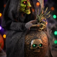 HOMCOM Geanimeerde Halloween-tafelheks met heksenlach, lichtgevende ogen en geluids-/aanraakactivatie(m-13)