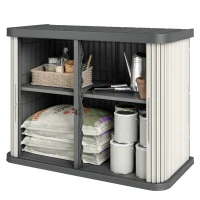 Outsunny Coffre de Rangement Extérieur 480 L, 2 Niveaux avec Portes Coulissantes Résistant aux UV, 120,5x59,5x92cm, Marron Clair(m-12)