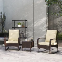Outsunny Three-Piece Rocking Chair Rattan Bistro Set - Brown(m-10)