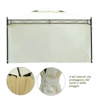Outsunny Gazebo da Giardino 3x4m in Acciaio con Doppio Tetto e 4 Tende Laterali, Crema(m-6)