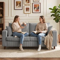 HOMCOM Sofá de 2 Plazas Tapizado en Pana con Asiento Ancho y Profundo y Patas de Madera 170x80x82 cm Gris Claro(m-17)
