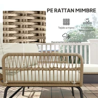 Outsunny Conjunto de Muebles de Jardín Exterior de Ratán con Sofá de 2 Plazas Chaise Longue Cojines y Mesa Auxiliar Crema(m-4)