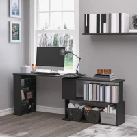 HOMCOM Scrivania Angolare con Piano Girevole a 360° e 5 Ripiani, 120x110x74.5 cm, Nero(m-10)