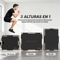 SPORTNOW Cajón Pliométrico de Madera 3 en 1 con 3 Alturas Diferentes Asas sin Esquinas Entrenamiento de Salto 76x61x51 cm Negro(m-5)