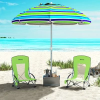 Outsunny Set of 2 Folding Beach Chair, Low Camping Chair with Mesh Back, Carry Bag and Cup Holder for Garden Outdoor Picnic Festival Travel, Green(m-10)