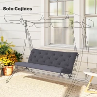 Outsunny Cojín para Banco de Jardín con Respaldo, 150x98x8 cm, Colchón de Banco de 3 Plazas para Interior y Exterior con Relleno Grueso y Cintas de Sujeción, para Columpio, Terraza, Balcón Gris Oscuro(m-2)
