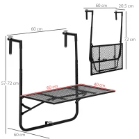 Outsunny Balcony Hanging Table, Metal Wall Mount Desk, Adjustable Folding Balcony Deck Table for Patio and Garden, Black(m-3)
